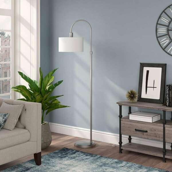 Hudson & Canal 70 in. Veronica Arc Floor Lamp with Fabric Shade, Brushed Nickel & White FL1443